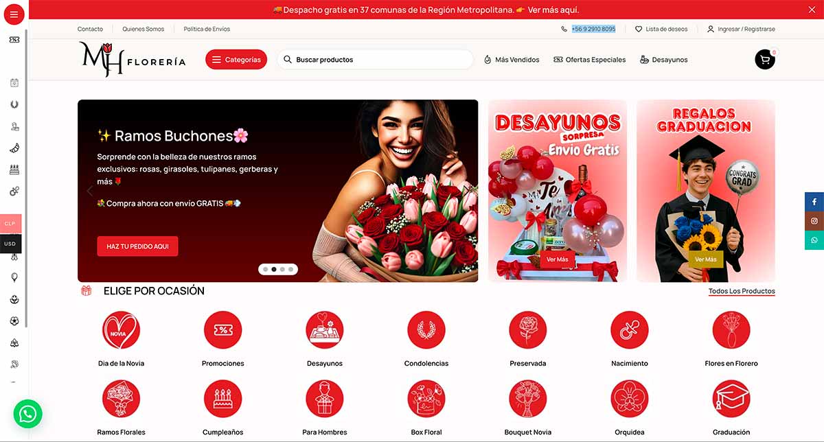 Ramos de flores a domicilio en Santiago